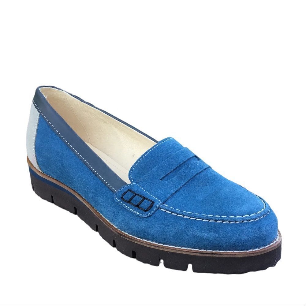 Girotti Blue Suede Penny Loafers Size 39